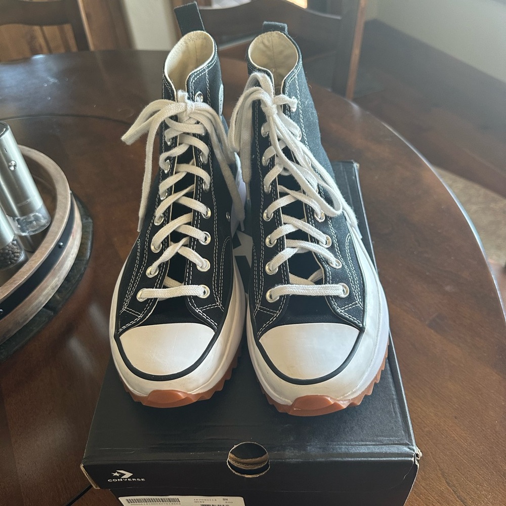 Black High-Top Sneakers with White Laces